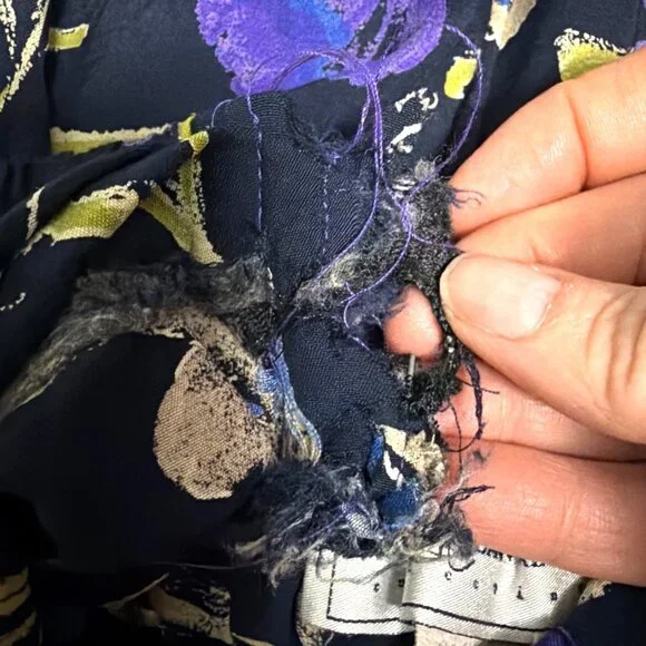 Vtg Maggie Lawrence Floral Maxi Skirt Elastic Waist Navy Purple USA Made - Picture 7 of 7